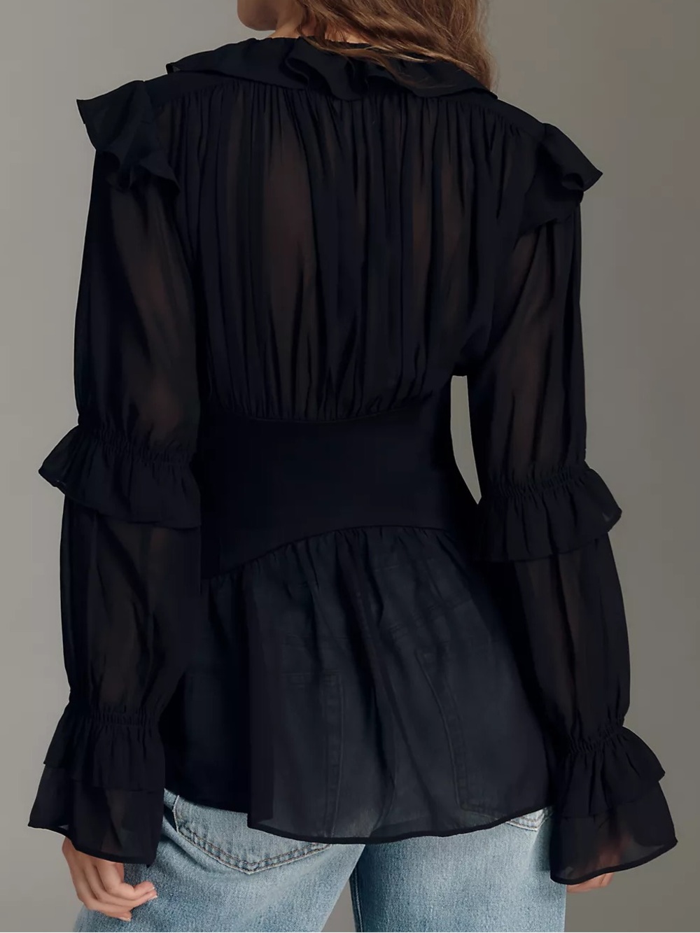 Anthropologie Long-Sleeve Sheer Corset Blouse - Picture 2 of 4